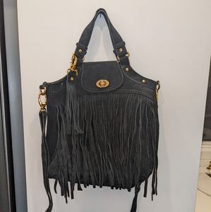 Paradox Black Suede Fringe Large Shoulder Bag